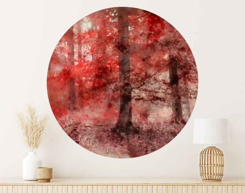 Aquarel schilderij van mooie surrealistische alternatieve kleur fantasie herfst herfst boslandschap conceptuele afbeelding