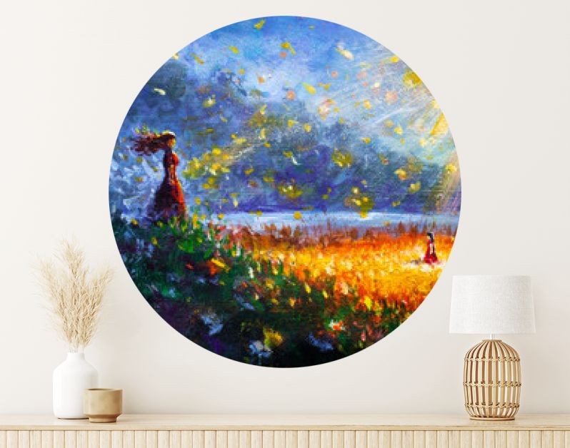 Schilderij olie - Gloeiende bloem, klein meisje en vrouw moeder - Sprookjesachtige illustratie - moderne kunst impressionisme abstract landschap acrylverf kunstwerk