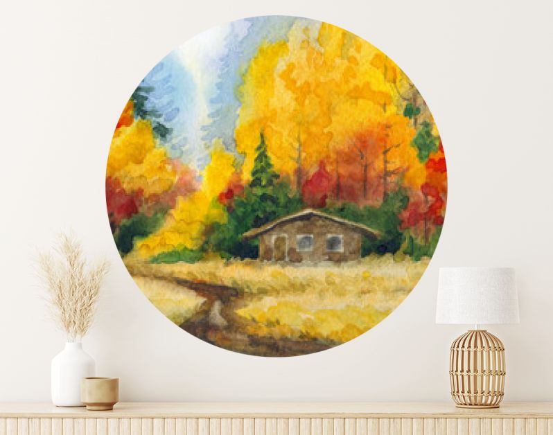 Aquarel landschap. Weg naar het herfstbos