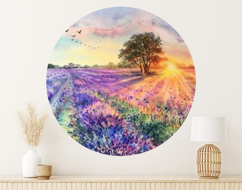 Aquarel lavendelveld. Zonsondergang lavendelveld. Violette achtergrond. Frankrijk Provence. Lente zomer briefkaart banner. Geurige bloemen. Aroma