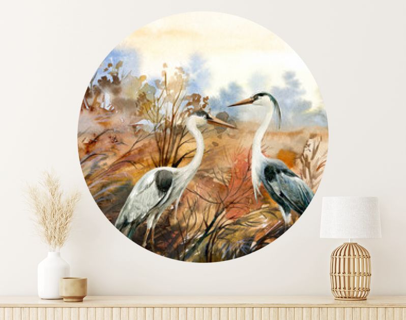 herfstlandschap met kraanvogel, aquarel illustratie