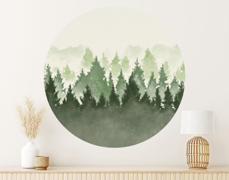 Hand getekend aquarel schilderij van kerstboom boslandschap. Brede kopie ruimte achtergrond