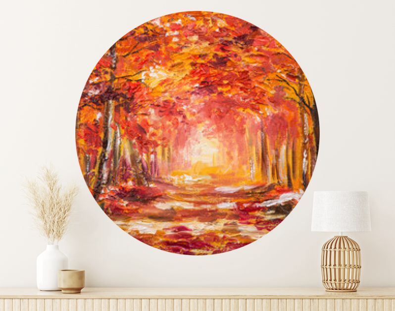 Landschap met olieverfschilderij - kleurrijk herfstbos