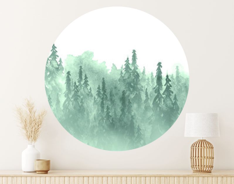 Aquarel groep bomen - spar, dennen, ceder, spar. groen bos, landschap, boslandschap. Tekening op witte geïsoleerde achtergrond. Mistig bos in nevel. Ecologische affiche. Aquarel schilderij