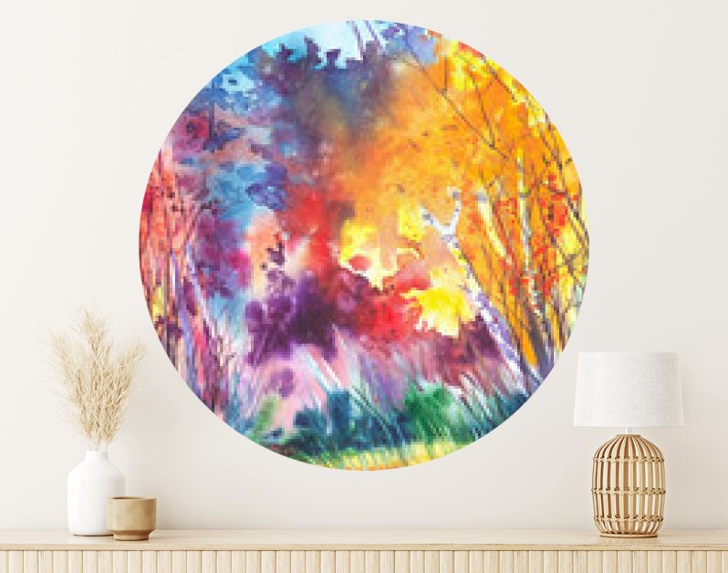 Waterverfillustratie van een prachtig helder herfstboslandschap