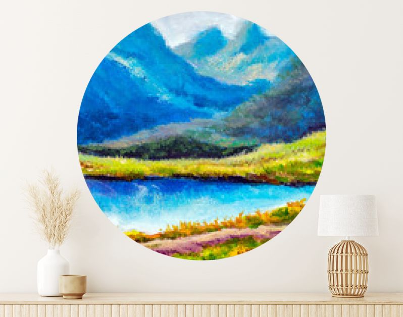 Berglandschap Origineel modern olieverfschilderij - prachtig meer in de bergen - hedendaagse beeldende kunst illustratie