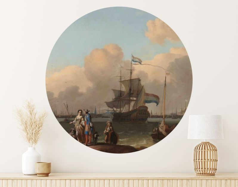 Het IJ voor Amsterdam met het fregat 'De Ploeg', Ludolf Bakhuysen, 1680 - 1708