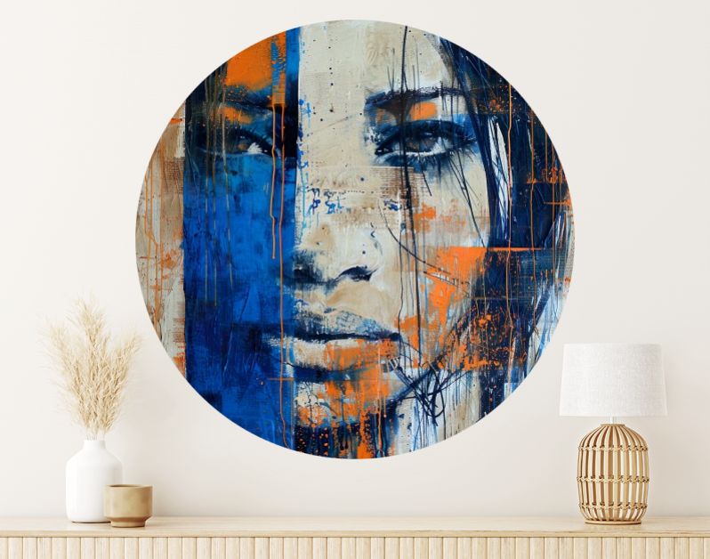 Bold echoes vintage portrait in blues and orange