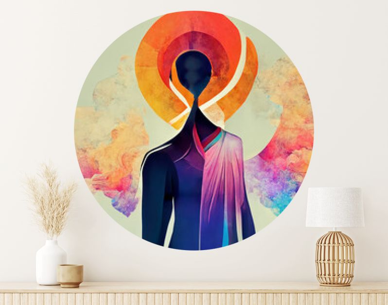 Abstracte digitale kunst menselijke meditatie verlichting aura achtergrond, illustratie ontwerp, bewust en spiritueel concept