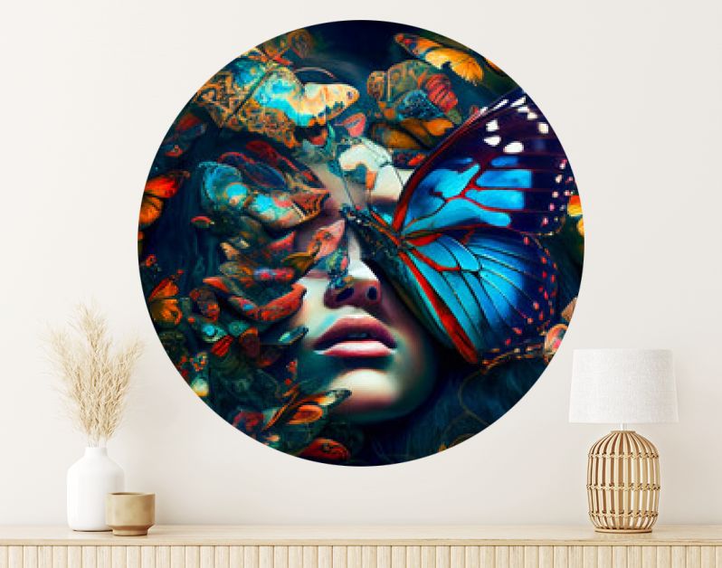 Portret van een vrouw met vlinders. Generatieve AI.