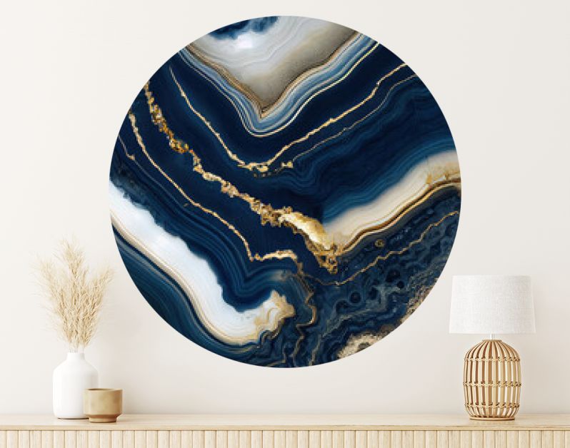 Luxe marineblauwe inkt marmerachtige abstracte textuur met gouden stof en agaatsteen wervelingen en aders
