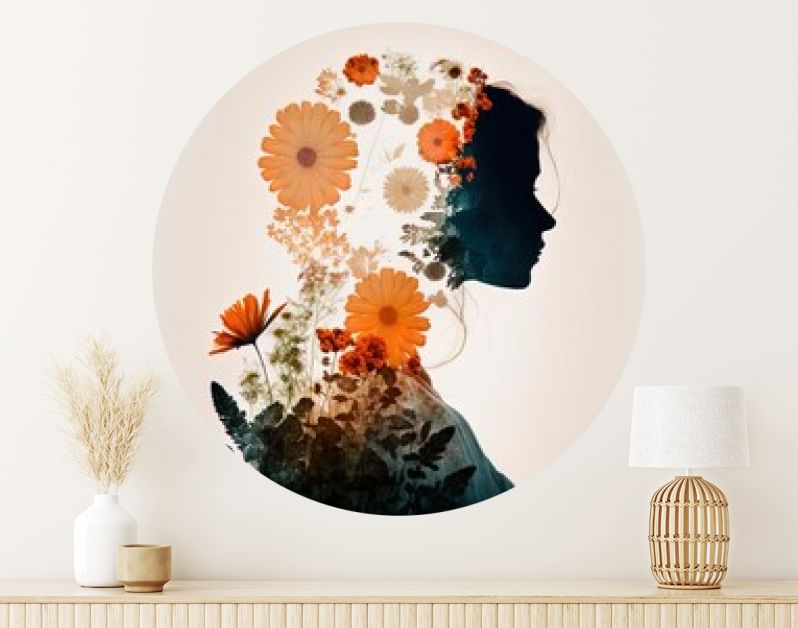 Surrealistisch beeld met dubbele belichting van vrouw en bloemen. Geweldig voor advertenties, boekomslagen, posters en meer. AI gegenereerde illustratie.