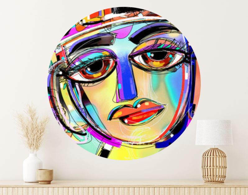 origineel abstract digitaal schilderij van menselijk gezicht, kleurrijke compo