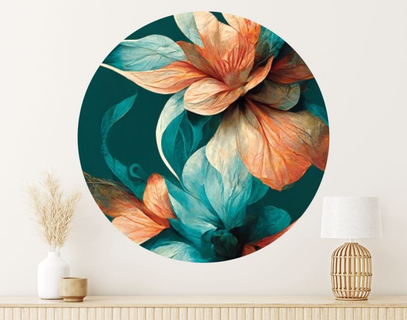 Creatief abstract bloemmotief Aqua Zalm kleuren