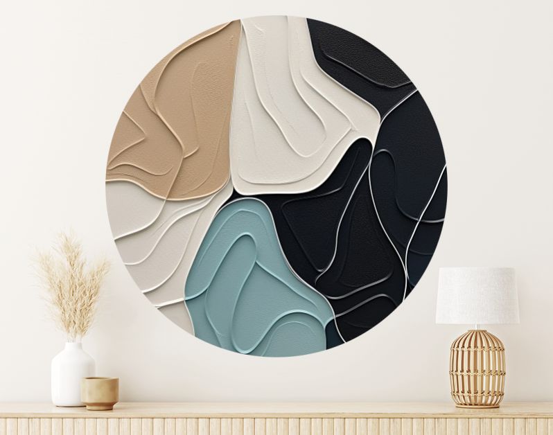 Golvende Harmonieën Minimalistische Abstracties in Beige en Teal