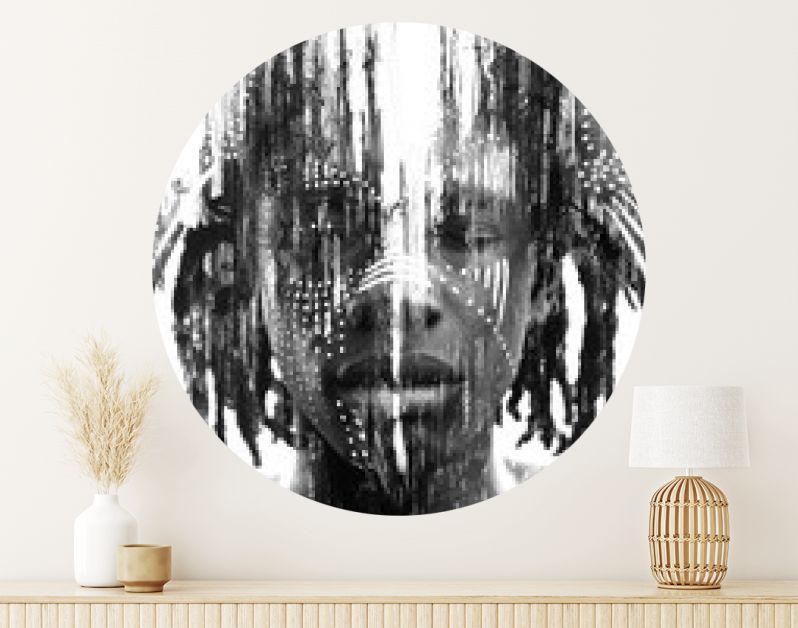 Paintografie. Expressieve Afrikaanse man gecombineerd met dramatische dubbele belichtingstechnieken en met de hand getekende schilderijen