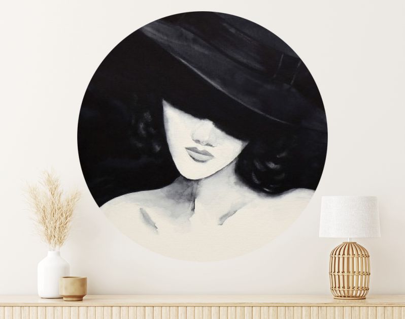 Sensueel vrouwelijk aquarel portret met grote hoed