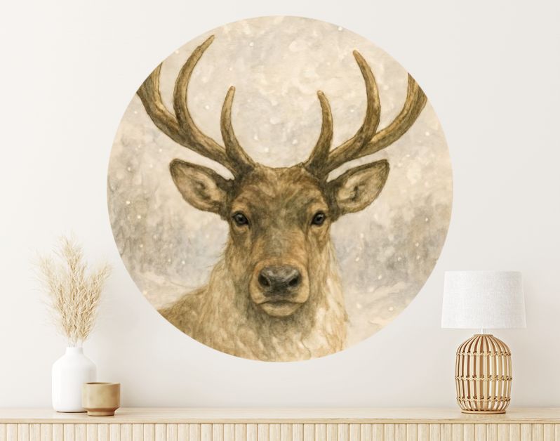 Edelhert met imposant gewei in de sneeuw