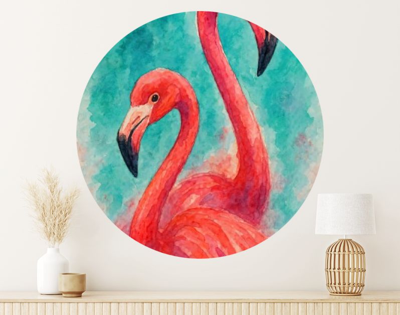 Twee roze flamingo’s tegen tropische turquoise achtergrond