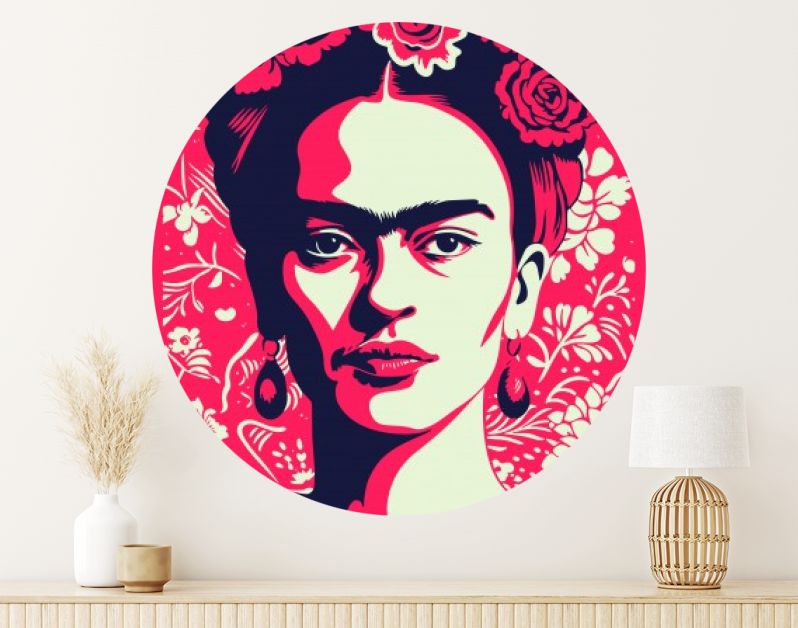 Het Iconische Gezicht, Frida's Kracht in diep rood en zwart