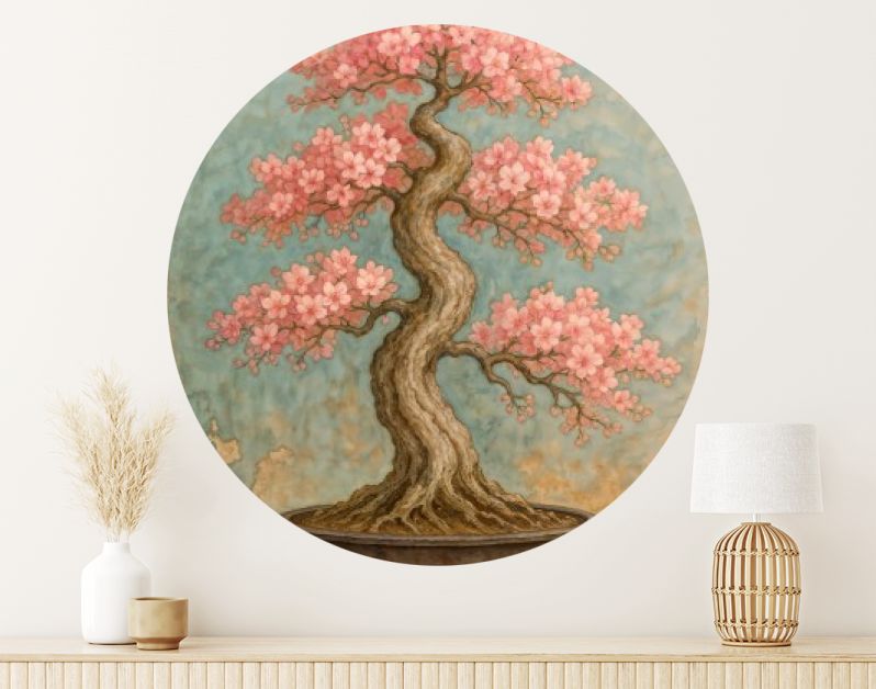 Japandi bonsai met bloeiende kersenbloesem