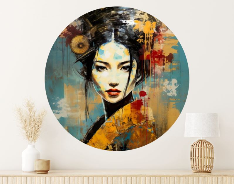 Geisha grace vintage elegance in steel blue and warm ocher