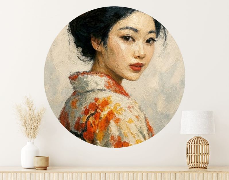Portret van Japanse geisha in zijden kimono