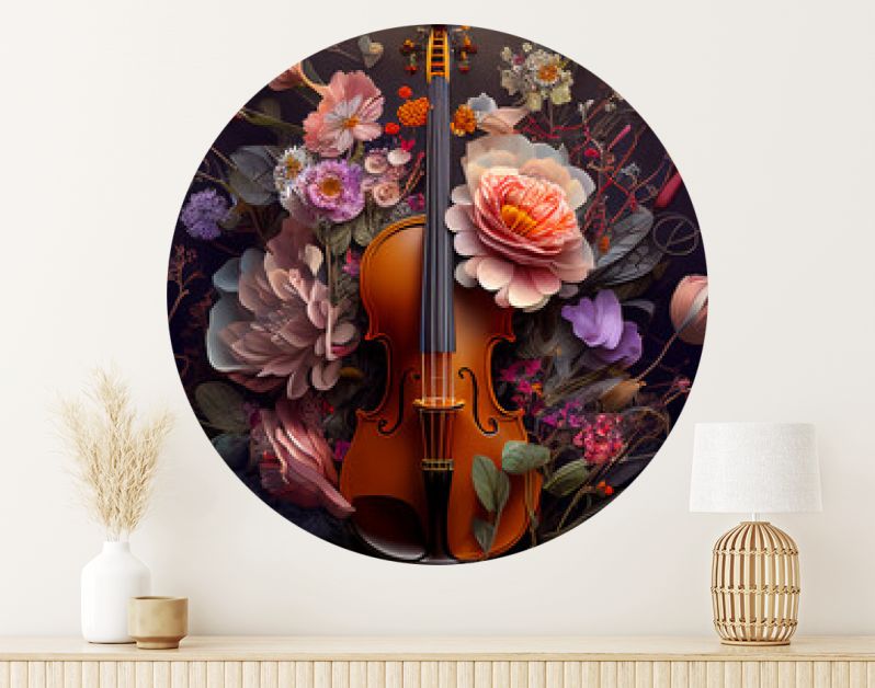 viool en bloemenkunst op de donkere achtergrond. Generatieve AI.