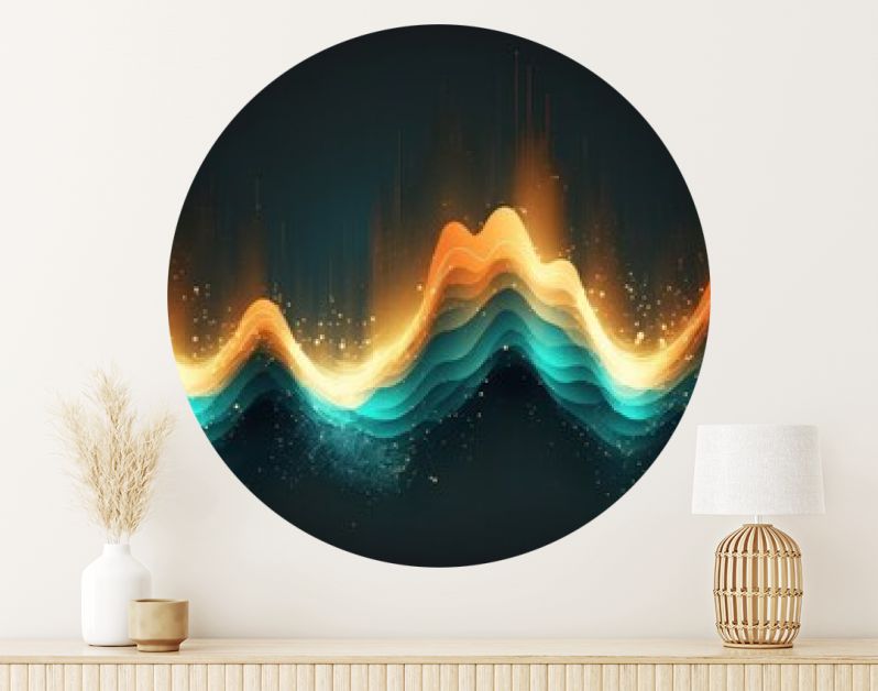 Abstracte beweging geluidsgolf achtergrond met golvende lijnen. Moderne modieuze gloed dynamische illustratie, minimaal kleurrijk op donkere achtergrond. Digitaal pulsgeluidsritmebehang