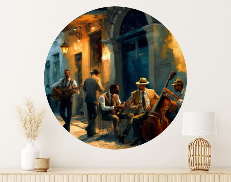jazzband Havana Street, olieverfschilderij. Generatieve AI