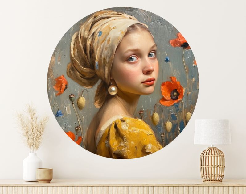 Meisje met parel en bloemen