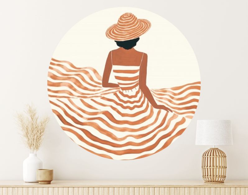 Oranje Dromen Meisje met Hoed in Golvende Lijnen en Romantiek