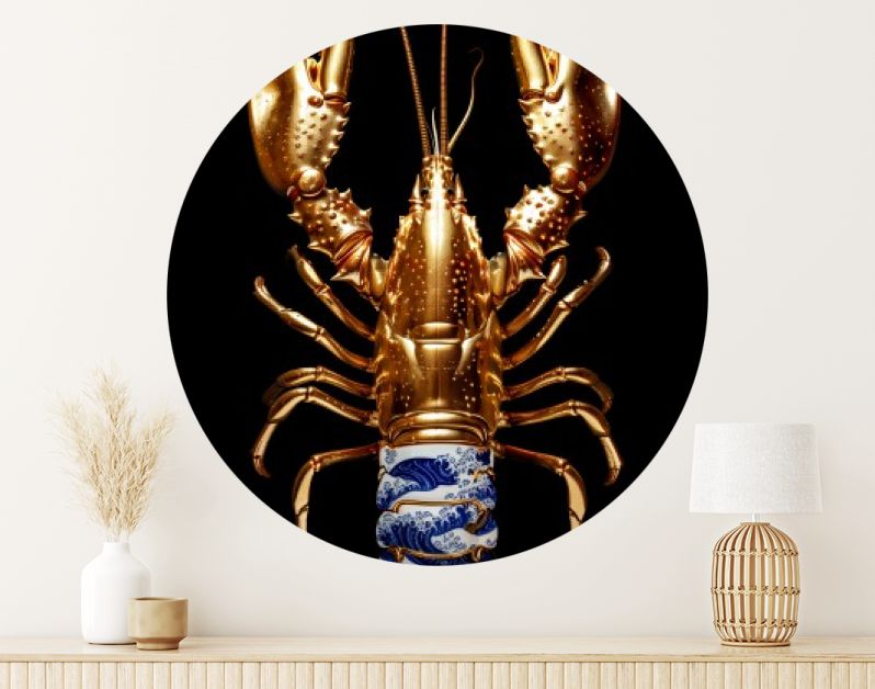 Golden lobster delft blue on black
