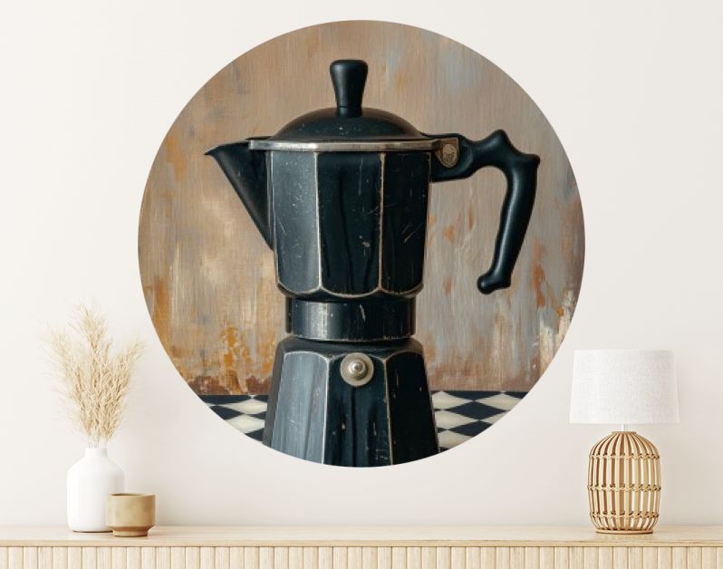 Koffie percolator zwart op geruit tafelkleed