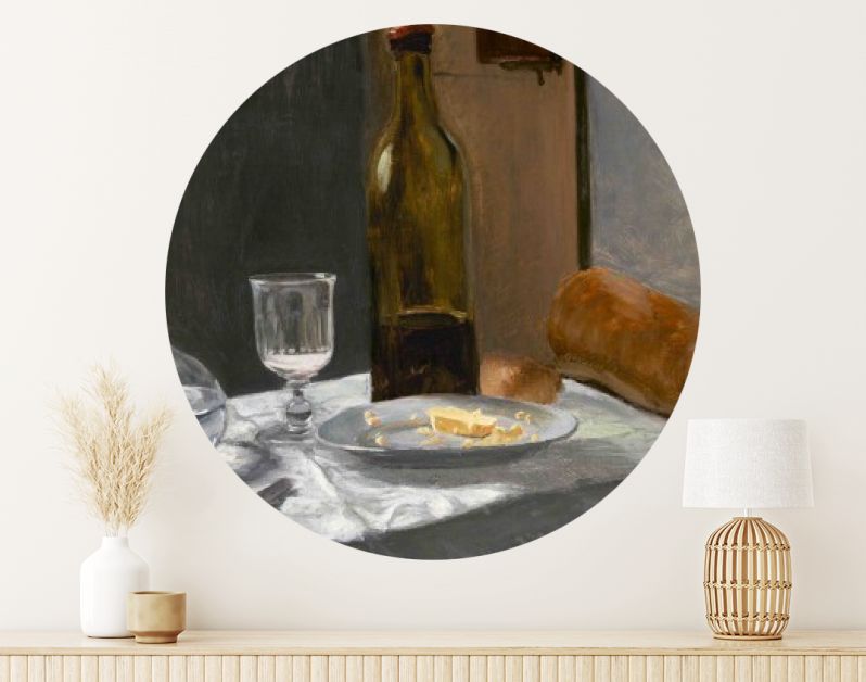 Stilleven met fles, karaf, brood en wijn (1862–1863 )