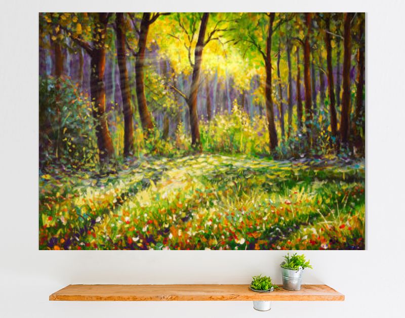 Olieverfschilderij op canvas modern impressionisme Zonnig boslandschap