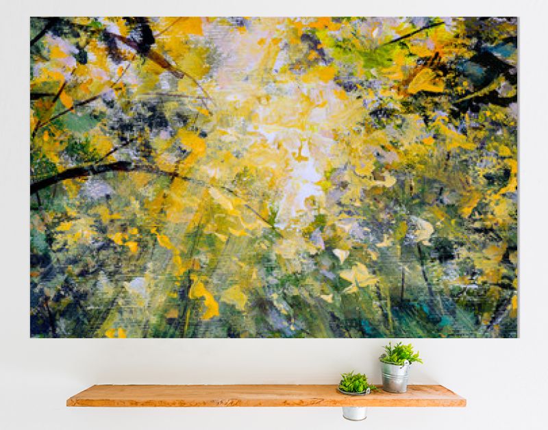 Eigentijds modern landschap olieverfschilderij impressionisme Paletmes kunst felle zon in de bos natuur