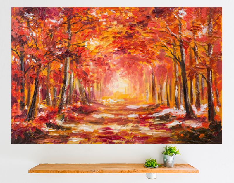 Landschap met olieverfschilderij - kleurrijk herfstbos