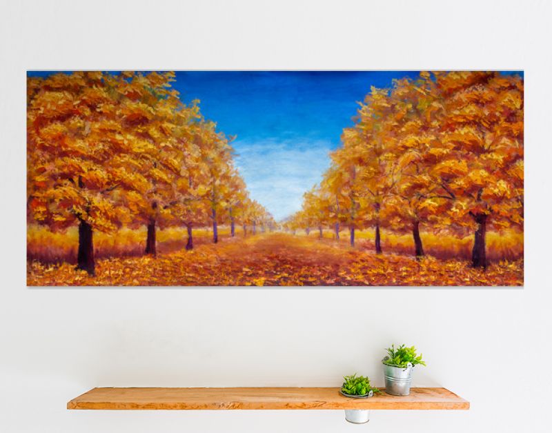 Herfst Olieverfschilderij landschap - kleurrijk herfstbos steegje park