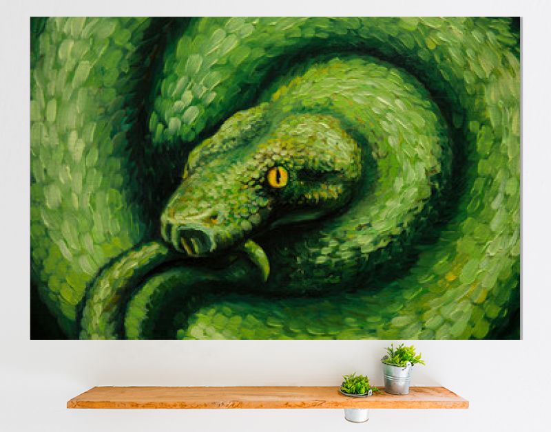 Olieverfschilderij, slang, handgemaakt