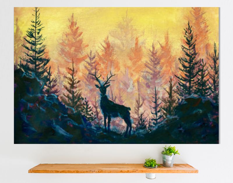 Herten en bos kunst schilderij illustratie dier landschap kunstwerk