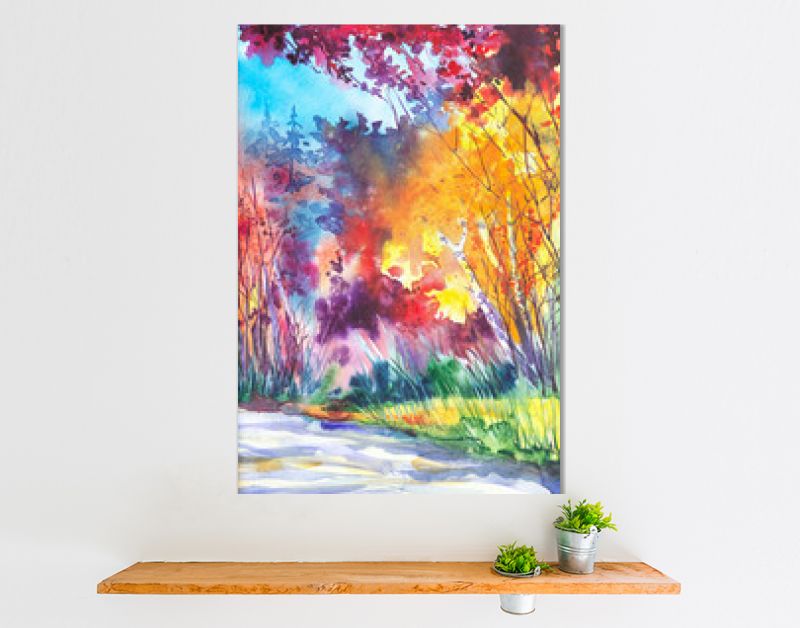 Waterverfillustratie van een prachtig helder herfstboslandschap