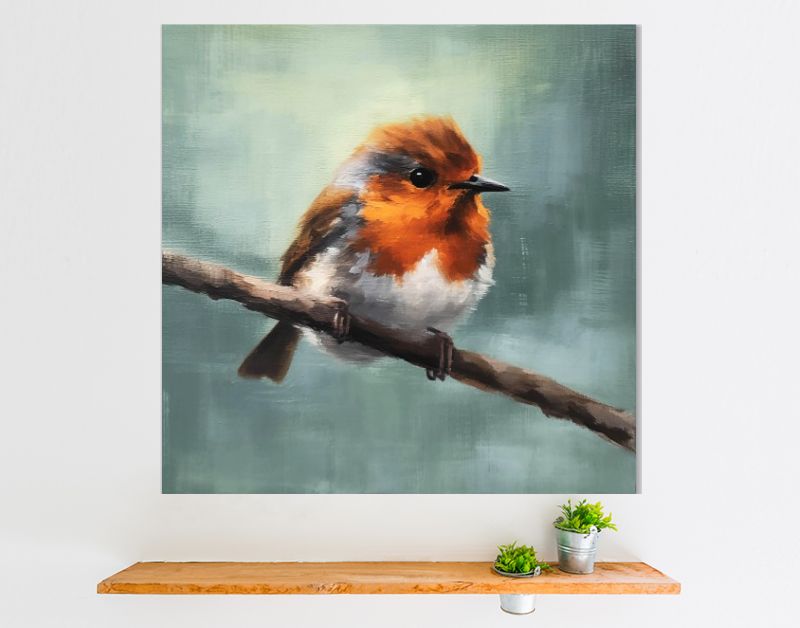 Levendige Details Het Roodborstje in Licht Karmozijnrood en Wit