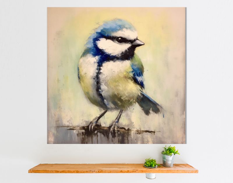 Realistische Sereniteit De Vogel in Blauw en Geel