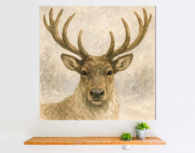 Edelhert met imposant gewei in de sneeuw