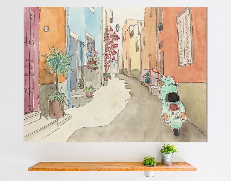 Groene scooter in smalle mediterrane straat