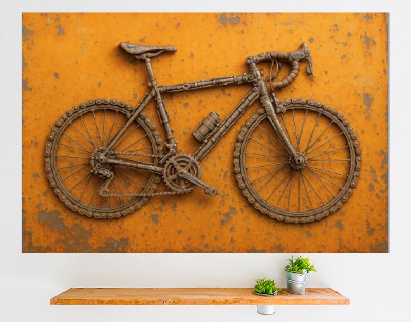 Industriële racefiets van roestig metaal en schroot