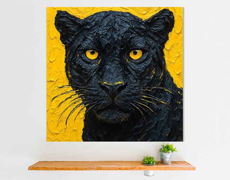 Close-up van zwarte panter in krachtig zwart-geel contrast