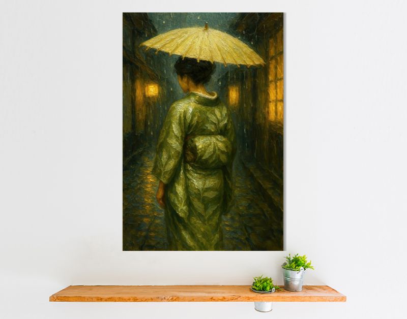 Japanse geisha met paraplu in de avond