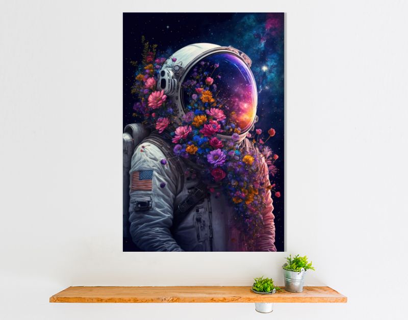 Astronaut met bloemen